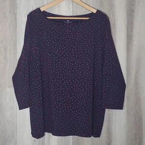 🛍Talbots Blue‎ Red Dot Long Sleeve Round Neck Top Womens Size 3X